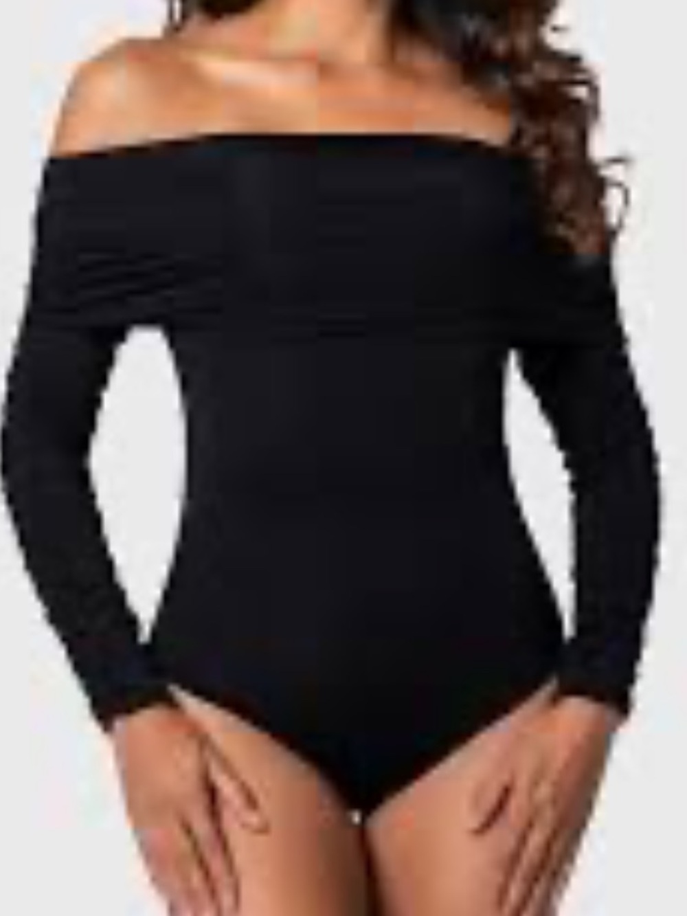 NWT AFRM Black Off-the-Shoulder ruched sides  stretch bodysuit size large - Picture 2 of 8